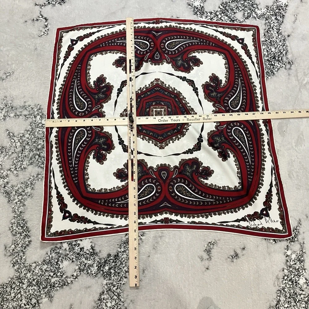 Richard Allan Pure Silk Scarf Made in England Red Paisley 26x26 Vintage‎